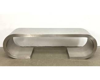 Lot 915 Heavy Stainless Steel Waterfall Bench Coffee Table. Rolled ends. After Marzio Cecchi.