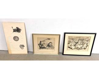 Lot 928 3pc Lot of Modernist and Contemporary Prints including Bernie Shapiro and Monplain Etchings and Luid