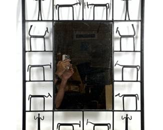 Lot 908 After FREDERIC WEINBERG Iron Figural Frame Wall Mirror. Iron Stick Animal and Human Figures. Not Mar