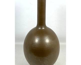 Lot 771 Large Brown Metallic Glazed Stoneware Bottle Vase. Tall Slender Neck and Bulbous Body. Modernist Cer