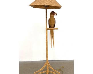 Lot 704 Mario Lopez Torres Woven Chuspata Reed and Copper Parrot Floor Lamp. Dated 1974 and Signed.