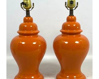 Lot 1114 Pair of Vibrant Orange Glazed Ceramic Ginger Jar Form Table Lamps.