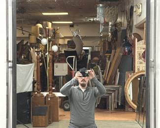 Lot 956 Large Industrial Modernist Welded Square Tube Steel Wall Mirror with Floating Geometric Frame