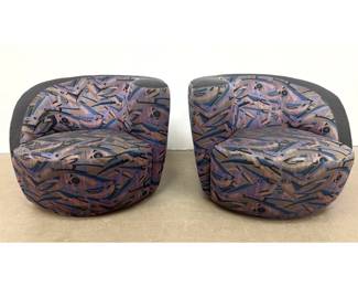 Lot 1064 Kagan Style Nautilus Swivel Lounge Chairs. Pair of Postmodern Swivel Lounge Chairs with Memphis Styl