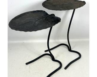 Lot 772 2pc Vintage Mid Century SALTERINI Iron Lily Pad Garden Nesting Table Set. Outdoor. Patio.