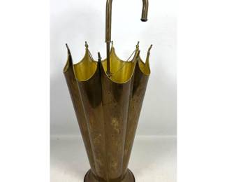 Lot 1057 Vintage Novelty Brass Umbrella Stand with Curved Handle and Fluted Body. Unsigned. Umbrella form.