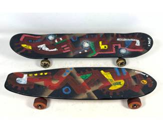 Lot 1194 2pcs Dennis Sakelson Hand Painted Vintage Skateboard.