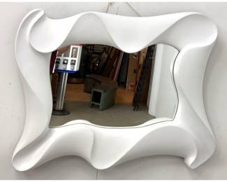 Lot 1099 Postmodern David Marshall Wavy Sculptural Wall Mirror. Biomorphic White Frame. Signed.