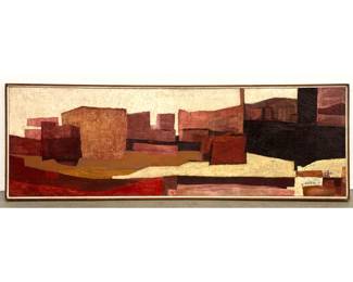 Lot 1023 Robert Steven Koffler Oil on Canvas Painting. MidCentury Modern Abstract Architectural Landscape. S