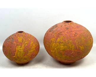 Lot 892 2 Volcanic Glaze Ceramic Vessels Vases, signed. Decorator, Doyle Lane Style