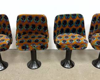 Lot 731 Set 4 L. and B. Products Pedestal Bar Stools. Pansy Graphic Pattern Velvet Upholstery. Pedestal Base