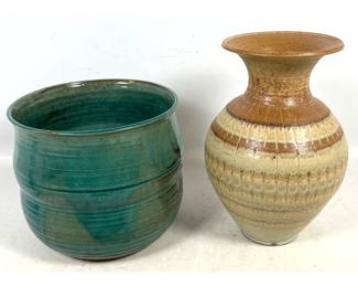 Lot 1189 2 Pcs Vintage Mid Century Studio Glazed Ceramic Pottery, Signed