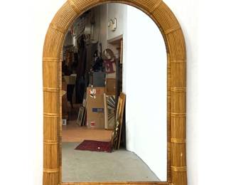 Lot 909 Arched Pencil Reed Rattan Wall Mirror with Bamboo Style Bindings Coastal Modern Style