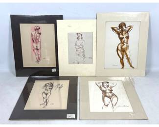 Lot 724 5pc Aaron Bohrod ink drawings. Nude studies