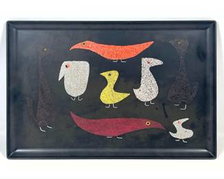 Lot 847 Vintage Mid Century Couroc Melamine Birds Motif Tray after Jacob Hermann Designed Teak Birds