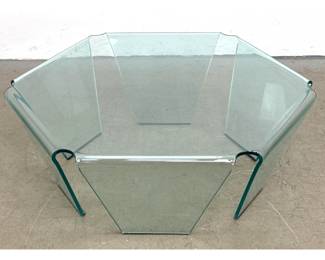 Lot 1044 Hexagonal Clear Slumped Glass Coffee Table. 6 Integrated Tapered Leg Sides. Contemporary Modernist.