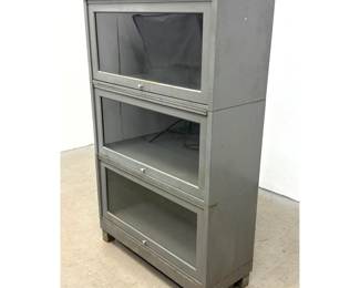 Lot 1092 Vintage Industrial Art Metal Jamestown NY 3 Tier Steel Barrister Stacking Bookcase With Glass Doors