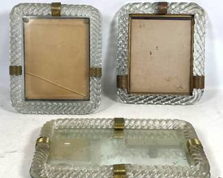Lot 823 3pc Murano Barovier and Toso Style Rope Framed Objects. Two Standing PicturePhoto Frames and One Mi