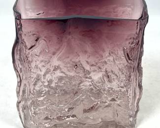 Lot 885 Blomqvist Liepukka textured amethyst art glass rectangular vase. Signed.