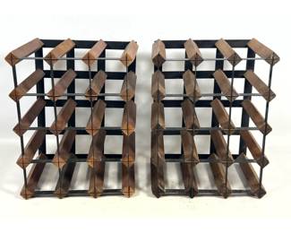 Lot 1195 Pair of industrial style black iron and wood 16 bottle wine racks