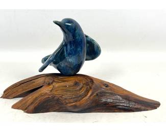 Lot 793 Vintage Mid Century Cathy Weber Glazed Ceramic Bird. Mounted on a rustic driftwood base, Signed