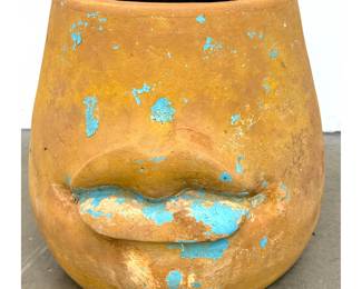 Lot 933 Large Terracotta Sculptural Lip Planter with Distressed Polychrome Finish