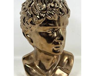 Lot 805 Metallic Copper Glazed Ceramic Figural Bust. Young Male with Curly Hair. Not Marked.