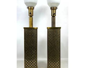 Lot 712 Pair 50s Vintage Mid Century Maurice Heaton Curved Glass Panel Lamps. Gucci Decorator Style.