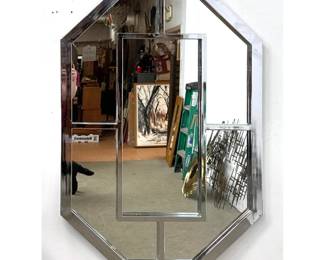 Lot 952 Holzheimers Cleveland Chrome Finished Metal Octagonal Wall Mirror with Geometric Inner Frame Motif.