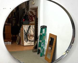 Lot 1121 Revelation by Uttermost Large Round Wall Mirror with Polished Chrome and Brushed Metal Frame.