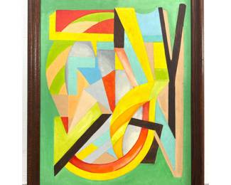 Lot 1002 M STEARK Acrylic Modern Geometric Abstract. Painting. Canvas Board. Bright Colorful Mid Century Pant