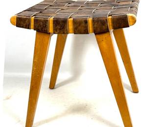 Lot 736 Jens Risom for Knoll Stool with Leather Strapping. Unmarked.