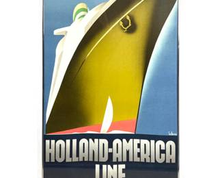 Lot 962 TEN BROEK HollandAmerica Line Cruise ship Travel Poster. Framed, probably newer edition