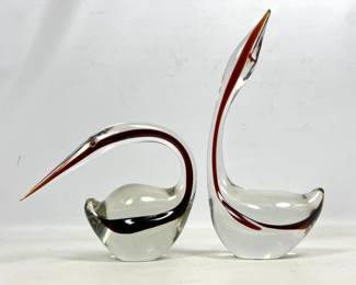Lot 798 2pcs Cenedese Murano Art Glass Bird Sculpture Figures.