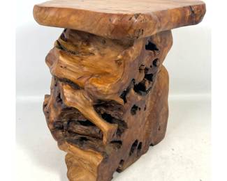Lot 1054 Organic Natural Wood Root Side Table. Thick Wood Table Top.