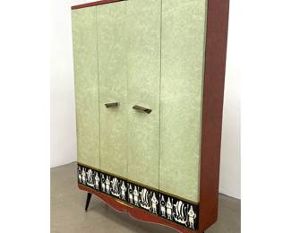 Lot 1062 MidCentury Modern Italian 4 Door Hall Wardrobe Armoire Modello Plutone Graphic Frieze
