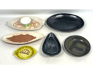 Lot 1192 Assortment Mid Century Modern Ceramic Trays Dishes, etc. ARABIA Finland Covered Jar. SANTONIER Teard
