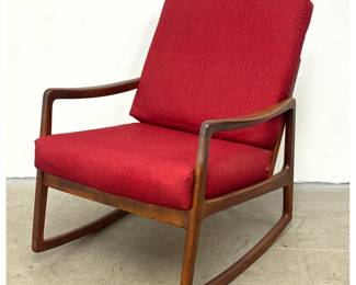 Lot 1043 Vintage Danish Modern Ole Wanscher France and Son Teak Rocking Chair Denmark, Label