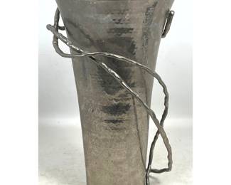 Lot 864 MICHAEL ARAM Hammered Nickel Wisteria Vase with Organic Twig Form Handle. Signed.