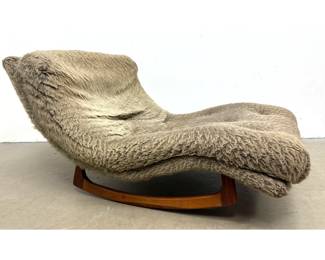 Lot 1075 ADRIAN PEARSALL for CRAFT ASSOC Rocking Wave Chaise Lounge. Tufted Greige Plush Upholstery. Elegant