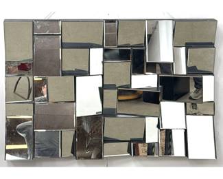 Lot 1122 Neal Small style Mirror Wall Sculpture. Large. Angled, Slanted Mirror Mosaic Panels. Fun House Vibe.