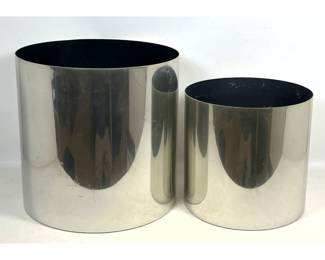 Lot 1162 Pair of Architectural Supplements Habitat Polished Metal Cylindrical Floor Planters