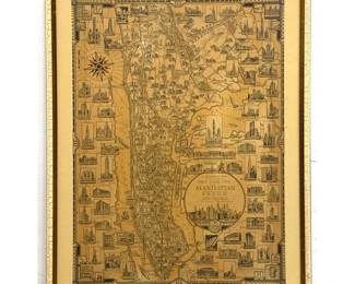 Lot 1025 Ernest Dudley Chase Pictorial Map Print of Manhattan and the Bronx framed lithograph