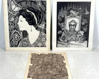 Lot 830 3pc Lot of Prints. John Longendorfer Screenprint and Linocut and Abstract Etching Signed T 70.