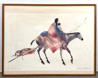 Lot 1026 Carol Grigg Travois Native American Print. 1992 Gango Editions. Framed Under Glass.