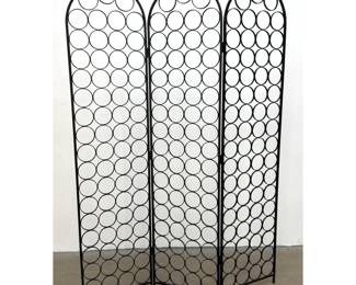 Lot 945 3 Panel Wrought Iron Folding Floor Screen with Circular Geometric Openwork Arched Top