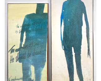 Lot 972 Two Tom Bostelle Mixed Media Prints on Paper. Elongated Silhouetted Figures. One Signed, Both with E
