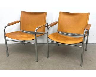 Lot 1041 80s Vintage Tord Bjorklund Bauhaus Klinte Leather Chrome Frame Arm Lounge Chairs