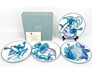 Lot 827 4pcs Frank Stella Vortex Engravings 12in Serving Plates. 9 thru 12 Produced by David Mirvish. Numbe