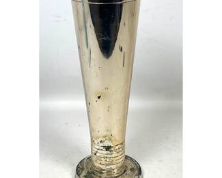 Lot 800 TOMMI PARZINGER for DORLYN Silver Plate Vase. Trumpet form with Art Deco Concentric Ring Details. Ma